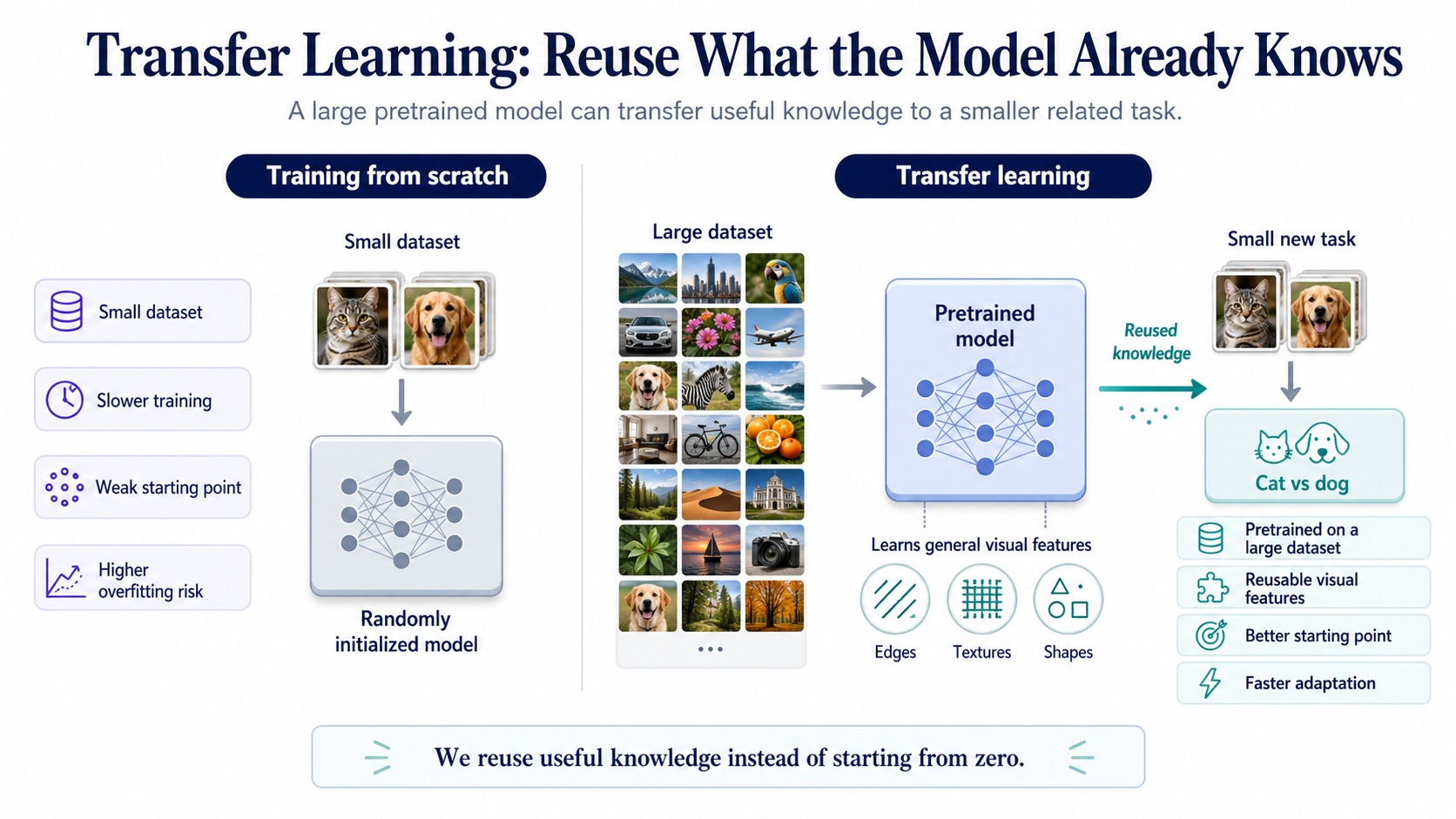 Large pretrained model reused for a smaller new task